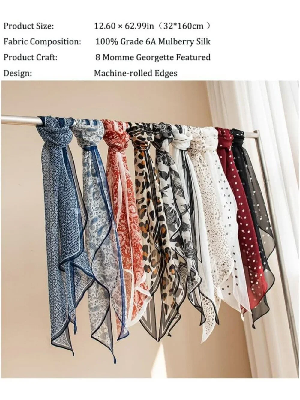 Luxurious 100% Mulberry Silk Georgette Scarf - Lightweight, Sheer & Flowy